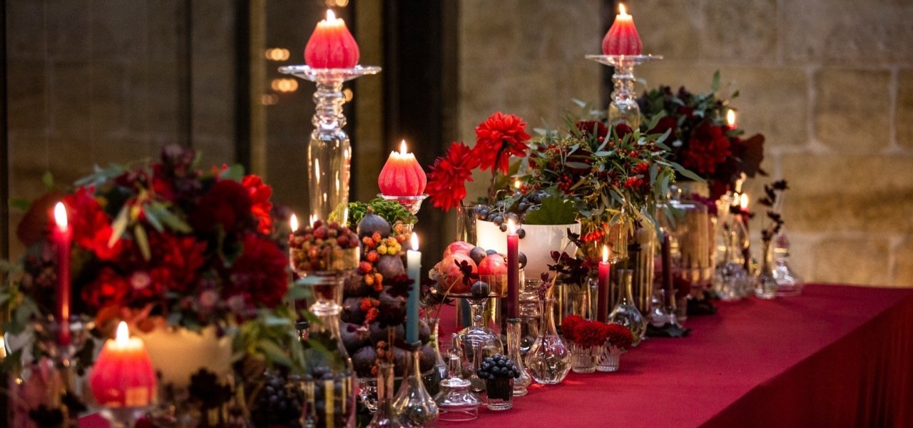 christmas decoration on red table - Wine Paths